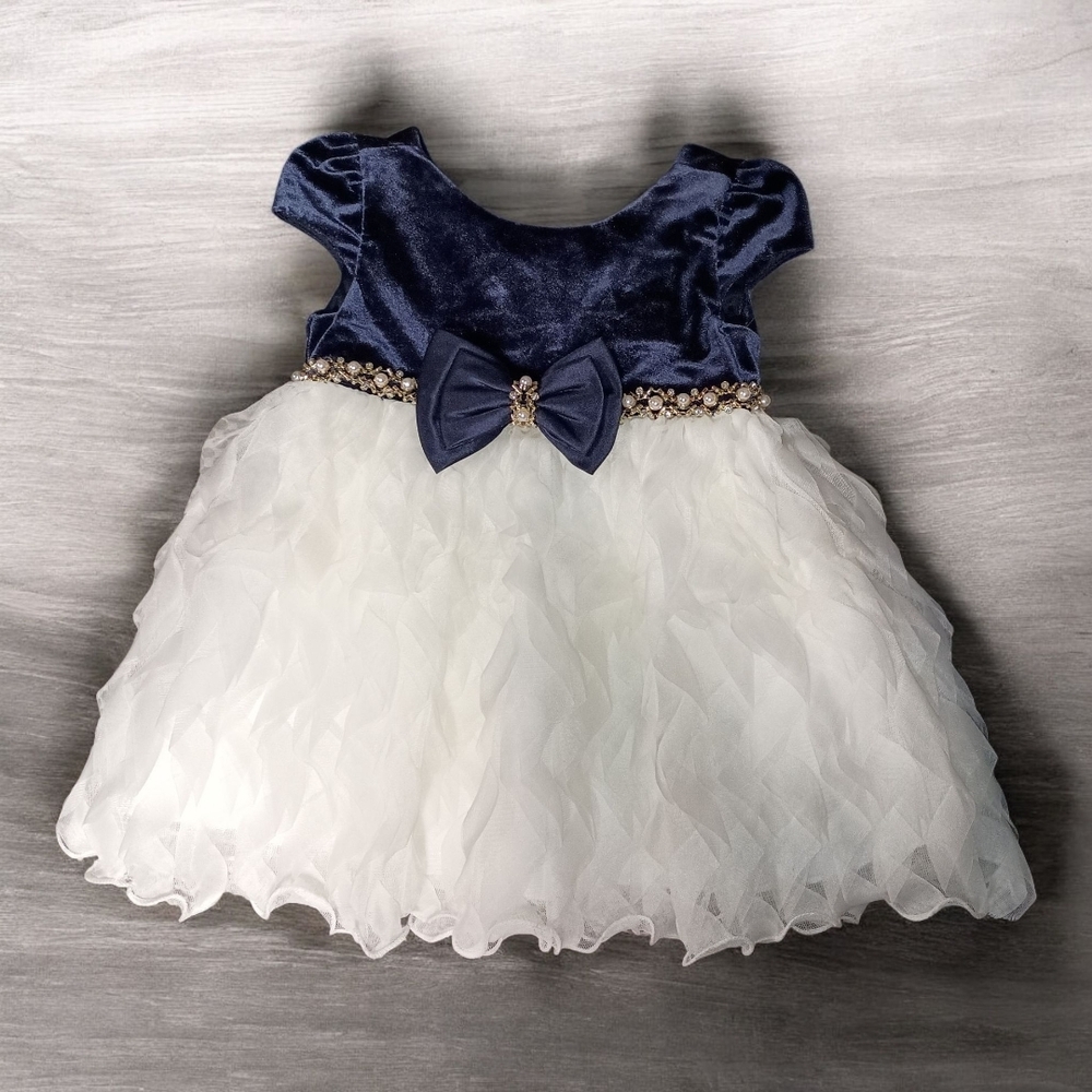 American Princess Size 12 Months Navy and White Dress with Bow